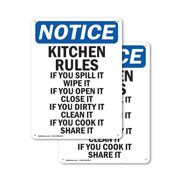 Signmission Kitchen Rules If You Spill It, 7 in W x Rectangle, Plastic OS-2PACK-NS-P-710-V-13907 - main